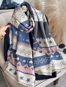 1pc Faux Cashmere Multi-Color Cute Horse Pattern Jacquard Warm Scarf For Women, Air Conditioning Room Blanket, Autumn/Winter Outdoor Bohemian Style Travel Cold Protection Neck Warmer, Soft Decorative Scarf Shawl Dual-Use, Suitable For Daily Matching, First Choice For Gift Giving - Multicolor - View 2