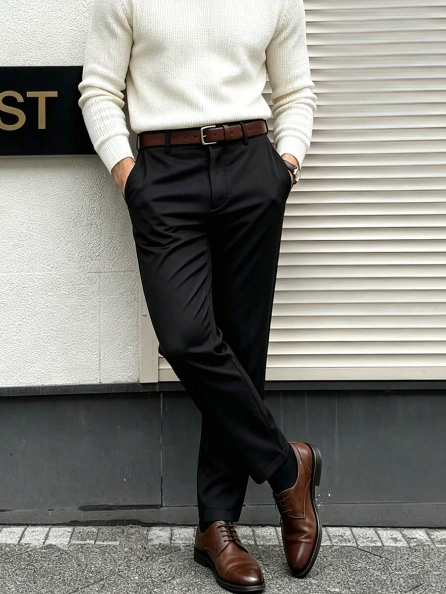 Men's Straight Leg Business Casual Pants - All-Season Fitted Long Pants, Designed For Office, Wedding And Formal Occasions - Black - View 1