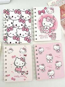 1/2/4pcs Cute Hello Kitty Spiral Notebook A7 Pink Cartoon Kitty Print Coil Diary, Portable Ruled Writing Journal, Adorable Stationery Notebook, Suitable For Girls Teenagers School Office Supplies - A - View 2