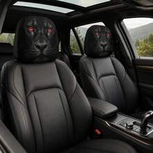 2pcs Realistic Red Eyes Lion Head Car Headrest Covers, Beast King Universal Elastic Car Headrest Protector, Holiday Costume Prop Mask - Black - View 5