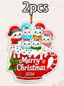 Custom Snowman Mug Christmas Ornament, Personalized 2-6 Name Tree Hanging Decor, Festive Holiday Family Style, Customized Christmas Decoration, Customizable Name Keepsake, Christmas Tree Decor, Family Friends Gift 2026, Christmas Gift - Style B - View 15