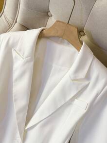 Women's Fashion Mid-Length Lace Patchwork Blazer - White - View 3
