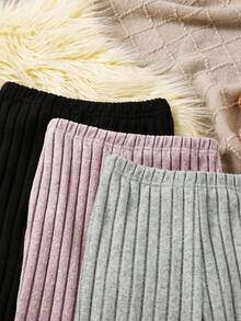 3pcs/Set Tween Girl Solid Color Tight Flared Pants, Autumn/Winter - Multicolor - View 3