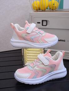 Pink Mesh Kids' Sports Shoes, Lightweight Soft Sole, Non-Slip, Easy On/Off With Hook And Loop - Pink - View 6