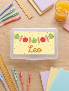 1pc Custom Name Pencil Box,Personalized Cute Cartoon Apple Pencil Print Customized Pencil Container,Back‑To‑School Supplies,Custom Gift For Classroom Use - Multicolor - View 7