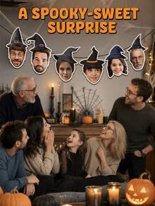 Custom Photo Face Cutout Banner, Halloween Witch Hat Face Photo Banner, Personalized Halloween Party Decoration, Custom Family And Friends Portrait Banner, Spooky Costume Party Decor, Halloween Celebration Photo Display, Gift For Family And Friends. - Multicolor - View 6