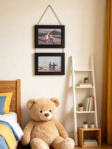 Vintage Modern Minimalist Rechargeable Photo Frame Collage Inch Natural Jute Rope 2pcs Set Multi-Grid Photo Frame, Empty Wooden Photo Frame Decor, Suitable For Home Bedroom And Living Room - Multicolor - View 6