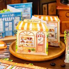 1 Pack 3-Fold Corner Scene Sticker Collection Book, Healing 3D Miniature Shop Scene Children DIY Puzzle Sticker Art, Scrapbook Scene Stickers, Fun Scene Collage Casual Daily Stickers - Miniature Street Scene - View 1