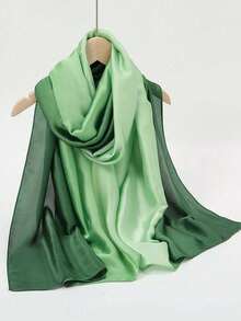 1pc Faux Silk Gradient Colorblock Floral Print Shawl Scarf, Fashionable Versatile Travel Scarf For Spring And Autumn, Daily Decorative - Green - View 2