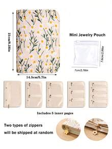 Portable Embroidered Travel Jewelry Organizer Book Removable Storage Pages With Clear Zipper Pouches Back To School Travel Essentials, Jewellery Box - Multicolor - View 6