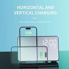 6-In-1 Charger Station For Phone/Watch/Android Devices With LED Clock & Temp Display, Bedside Mirror, Organizer For Electronic Devices - Black - View 7