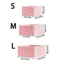 1pc/3pcs Handmade Woven Storage Basket, Tabletop Organizer Tray For Cosmetics, Keys, Snacks, Home Decor, Bedroom, Living Room, Study, Office, Valentine's Day Gift, S/M/L Size Available - Pink - View 11