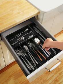 1pc Plastic PP Material Kitchen Cutlery Organizer Box, Multi-Functional Drawer Divider Tray For Knives Forks Chopsticks, Flat Cutlery Storage Box - Multicolor - View 13