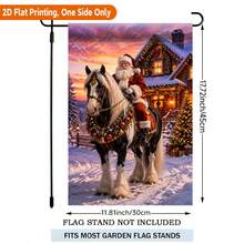 1pc 2D Flat Garden Flag, Santa Claus Riding Horse Delivering Gifts Polyester Garden Flag, Single-Sided Print, Suitable For Home And Garden, Holiday Decoration, Porch Decor, Flag Pole Not Included - A - View 3