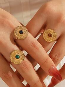 3PCS/1PC Stainless Steel Minimalist Geometric Round Ring, Suitable For Women's Daily And Party Wear - Multicolor - View 1