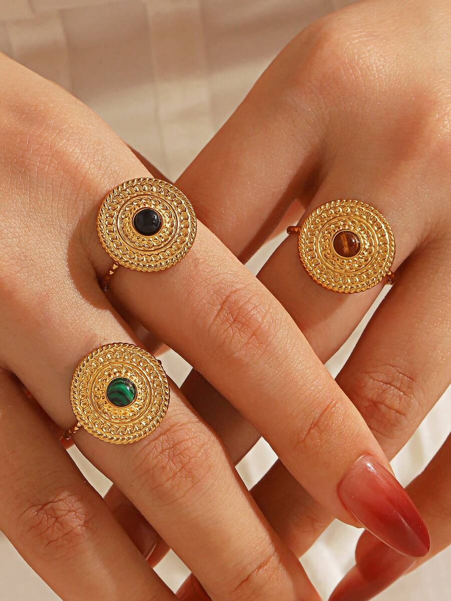 3PCS/1PC Stainless Steel Minimalist Geometric Round Ring, Suitable For Women's Daily And Party Wear - Multicolor - View 1