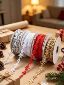 1pc Christmas Snowflake Ribbon, Christmas Gift Wrapping Ribbon, Multi-Color Christmas Decorative Ribbon, Suitable For Gift Wrapping, DIY Bow Making, Wreaths, Christmas Tree Decoration Accessories, Holiday Party Handmade Decoration Supplies - Multicolor - View 3
