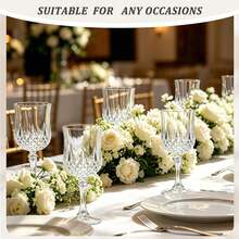 1/3/6/12pcs Reusable Vintage Diamond Textured Plastic Wine/Champagne Glasses Set, Heavy Duty Juice Cups Suitable For Parties And Weddings, Dishwasher - Transparent - View 6