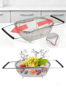 Expandable Stainless Steel Fine Mesh Sink Strainer Basket, Colander/Drainer Basket, Sink Vegetable Strainer, Vegetable Filter Basket, Halloween Gift, Home Kitchen Essential, Kitchen Decor, Room Decor - Multicolor - View 2