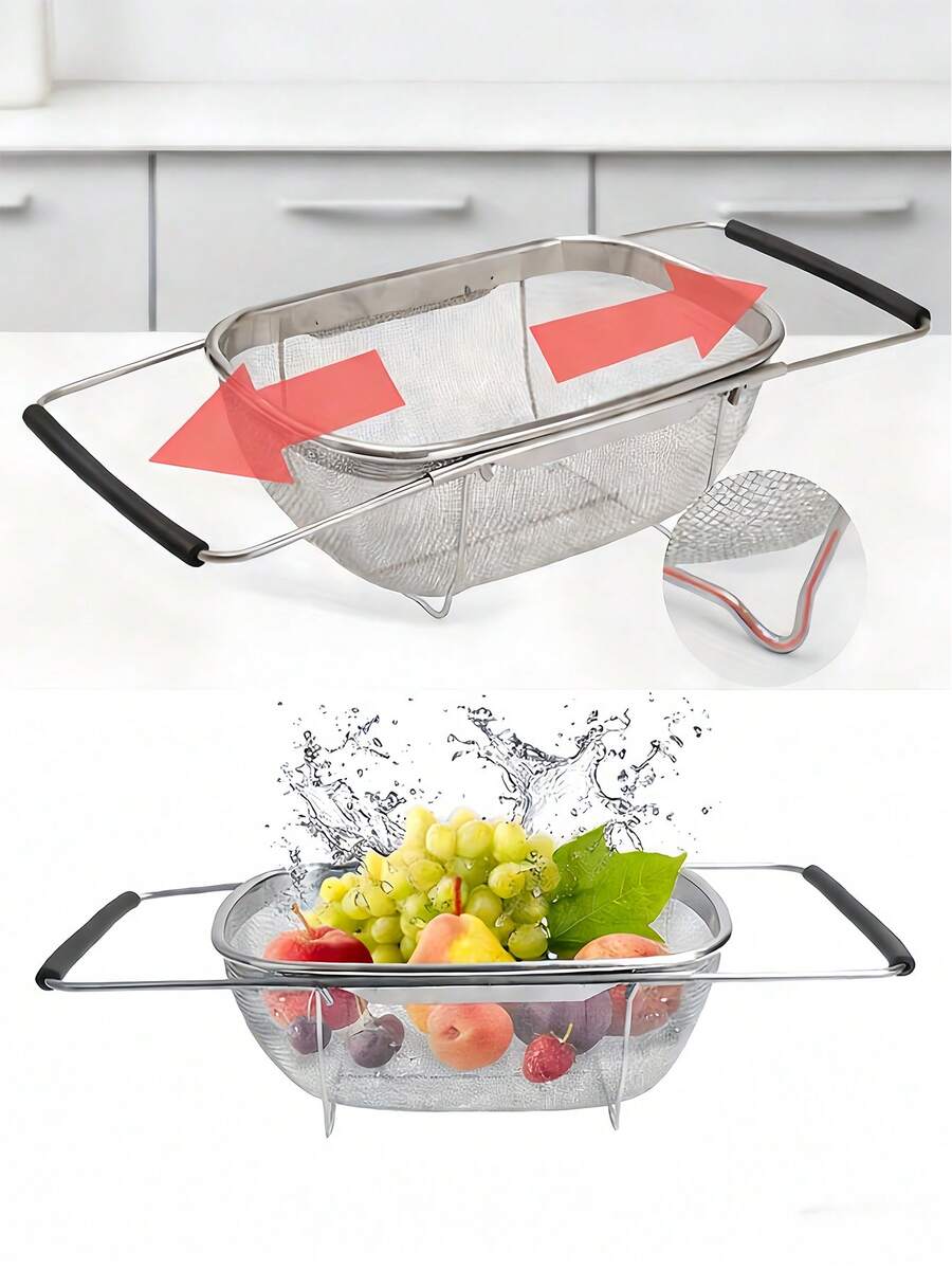 Expandable Stainless Steel Fine Mesh Sink Strainer Basket, Colander/Drainer Basket, Sink Vegetable Strainer, Vegetable Filter Basket, Halloween Gift, Home Kitchen Essential, Kitchen Decor, Room Decor