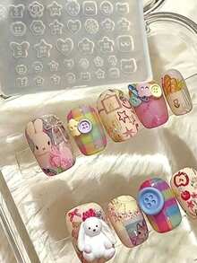 Cartoon Nail Art Mold Button Key Wearable Nail Tool French Edge Nail Salon Silicone Mold - Multicolor - View 1