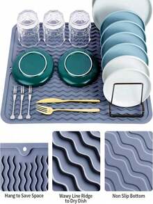One Non-Slip Silicone Drain Mat, Kitchen Countertop Drain Mat, Heat-Resistant Silicone Drain Mat, Non-Slip And Quick-Drying, Made Of Silicone, Soft And Durable, Heat-Resistant And Mildew-Proof, 16" X 12" / 12" X 6". Suitable For Kitchen Countertops/Sinks/Refrigerators/Drawer Liners, Dishwasher , Easy To Clean, Suitable For Home Kitchens/Dormitories/Dining Rooms. - Multicolor - View 8