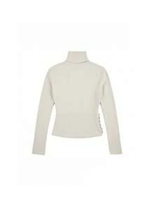 Korean Style Retro Long Sleeve Knit Sweater Women's High Neck Slim Fit Base Layer Top - Apricot - View 6