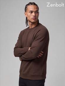 Zenbolt Sweatshirt Leher Bulat Dasar Pria dengan Lengan Raglan, Atasan Pullover Nyaman dan Ramah Kulit, Pakaian Kasual Lengan Panjang Pria - Coklat - View 4