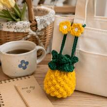 Handmade Crochet Pineapple Earbud Pouch, Cute Fruit Drawstring Bag For Wireless Earbuds & Small Items - Multicolor - View 3