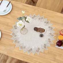 1 cái khăn trải bàn viền ren, khăn trải bàn tròn jacquard polyester hiện đại chịu nhiệt chống bụi, phù hợp cho bàn tròn, bàn cà phê, trang trí hàng ngày và tiệc cưới - Màu Khaki - Xem 5