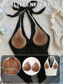 1pc Water Drop Shaped Lift & Push-Up Silicone Bra With Detachable Transparent Straps, Seamless Invisible Bra For Backless Dresses And Camisoles - Coffee Brown - View 1