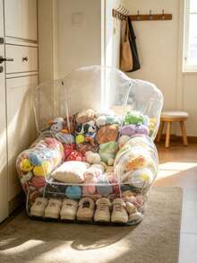 Storage Bean Bag, Large Capacity PVC Zipper Storage Bag, Bedroom Plush Doll & Blanket Storage Bag, Suitable For Nursery & Playroom - Transparent - View 3