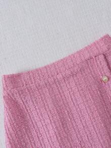 Autumn Girls' Fashion Casual Colorblock Ribbed Jacket And Skirt Set - Pink - View 6