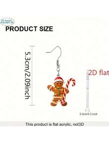 2D Flat Gingerbread Man Holding Candy Cane Acrylic Pendant Earrings With Floral Pattern, Perfect Gift For Pet Lovers, Suitable For Women, Parties And Christmas, All-Season Fashion Accessory, Gift - Multicolor - View 6