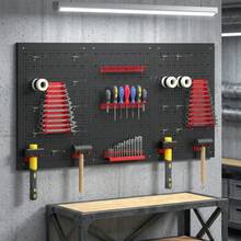 HOMCOM 28 Pcs Wall-Mounted Pegboard With 3 Boards, Garage Storage Unit Black And Red On-Site - 1 - View 2