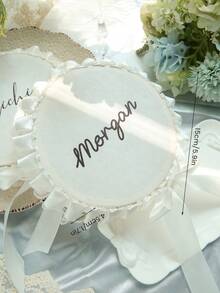 Personalized 6 Inch Wedding Handheld Tambourine With Single Row Metal Jingles & Lace Ruffle Bow, Custom Name Ribbon Tambourine For Wedding Ceremony, Bridal Shower, Reception, Party Favors & Dancing (Drumstick Not Included) - Multicolor - View 4