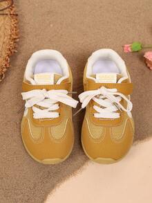 1 Pair Yellow Mesh Breathable Soft Sole Anti-Slip Colorblock Lace-Up & Hook-And-Loop Casual Sports Shoes For Daily Wear, Travel, Vacation, Home, Party, Outdoor, Spring/Autumn New 2026 - Yellow - View 4