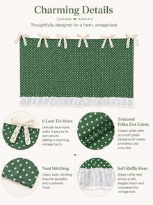 1 buah Tirai Kafe Motif Polkadot Hijau Vintage dengan Pita dan Tali Pengikat, Tirai Pendek Setengah dengan Tepi Bergelombang, Tirai Dekoratif Anti Debu untuk Dapur dan Oven - Hijau - View 4