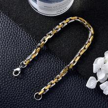 Classic Hip-Hop Street Style Stainless Steel Gold & Silver Dual-Tone Square Flat Bracelet, Unisex, Suitable For Daily Wear And Party - Multicolor - View 2