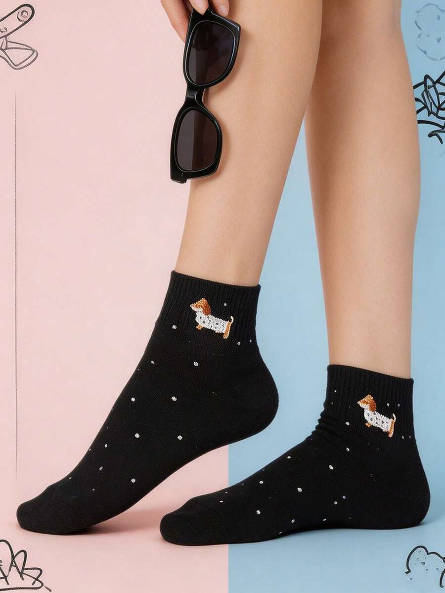 1-5-pairs-of-women-s-sock-cute-dachshund-pattern-vertical-ribbed