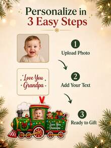 Personalized Christmas Train Photo And Text Acrylic Ornament, Baby First Christmas Keepsake, Family Holiday Tree Decoration, Ready To Hang - Multicolor - View 5