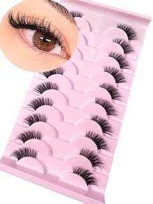 10 Pairs Transparent Half-Strip False Eyelashes, Natural & Delicate, Create Cat Eye Makeup Effect, Natural Short Accent False Lashes, Outer Corner Lashes, 3/4 Lashes, Reusable, Strip Eyelashes - Black - View 3