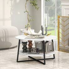 Two-Tier Marble-Effect Coffee Table - White/Black On-Site - 1 - View 2