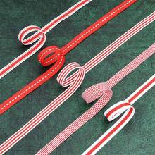 10 Yards Red White Striped Satin Ribbon, 1cm Stitched Edge Decorative Ribbon For Christmas Present Wrapping, Holiday Tree Decor, DIY Crafts - View 3