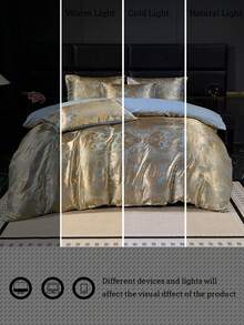 Twill Jacquard Bettbezug mit Blattmuster, minimalistisch, bequem, weich und hautfreundlich, 3 Stücke Set (1*Bettbezug + 2*Kissenbezüge, ohne Füllung), geeignet für Schlafzimmer, Gästezimmer, maschinenwaschbar, ganzjährig verwendbar - Roségold - Übersicht 5