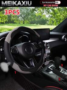 MEIKAXIU 3pcs PU Leather Diamond Mesh Steering Wheel Cover, Handbrake Cover, Gear Shift Cover, Suitable For 14.5-15 Inch Car Interior Decoration - Mesh Leather Sport - View 18
