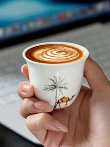 6pcs Camel & Palm Tree Arabic Ceramic Coffee Cup Set, Middle Eastern Mini Kahwa Espresso Cups, Home & Gift - White - View 11