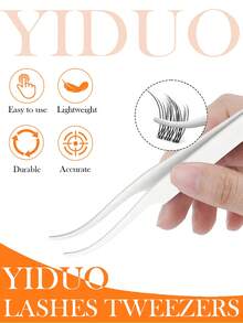 YIDUO Pre-Glued Cluster Lashes For Adults - Self-Adhesive Natural Cosmetic Eyelash Extensions, The Set Includes Exclusive Non-Stick Tweezers Fishtail/C Curl, 8-14mm Mixed Length, Beginner-Friendly, Lightweight Wispy Cat Eye Look, Long-Lasting - C - View 8