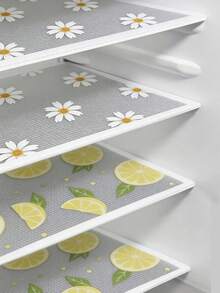 4/8/12pcs Mixed Pack Small Printed Daisy & Lemon Pattern - Small Size (30cm*45cm/11.81in*17.72in) Washable Waterproof Oil-Resistant Mini Fridge Mat, Drawer Liner, Suitable For Mini Fridge Shelves, Mini Freezer Glass Shelves, Mini Cabinet Drawers - Lemon & Daisy - View 1