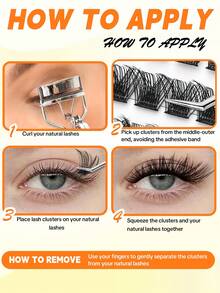 YIDUO Pre-Glued Cluster Lashes For Adults - Self-Adhesive Natural Cosmetic Eyelash Extensions, The Set Includes Exclusive Non-Stick Tweezers Fishtail/C Curl, 8-14mm Mixed Length, Beginner-Friendly, Lightweight Wispy Cat Eye Look, Long-Lasting - C - View 5